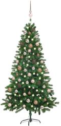 vidaXL Set brad de Crăciun artificial cu LED-uri/globuri, verde 180 cm (3077641) - vidaxl