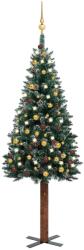 vidaXL Set pom Crăciun subțire, LED-uri&globuri, verde, 150 cm (3077815)