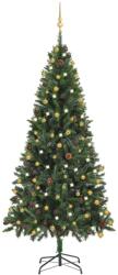 vidaXL Set pom Crăciun artificial cu LED-uri&globuri, verde, 210 cm (3077798) - vidaxl