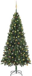 vidaXL Set pom Crăciun artificial cu LED-uri&globuri, verde, 210 cm (3077798)
