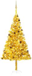 vidaXL Brad de Crăciun artificial cu LED&globuri, auriu, 240 cm, PET (3077521)