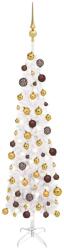 vidaXL Set pom de Crăciun subțire cu LED-uri și globuri, alb, 120 cm (3078019)