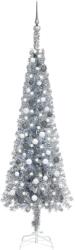 vidaXL Brad de Crăciun subțire cu LED-uri și globuri, argintiu, 210 cm (3078134)