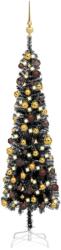 vidaXL Set brad de Crăciun subțire cu LED-uri și globuri negru 150 cm (3078030)