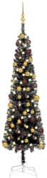 vidaXL Set pom de Crăciun subțire cu LED-uri și globuri, negru, 180 cm (3078031)