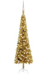 vidaXL Set brad de Crăciun subțire cu LED-uri și globuri auriu 180 cm (3078087)