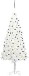 vidaXL Set brad de Crăciun artficial cu LED-uri/globuri, alb, 210 cm (3077721) - vidaxl
