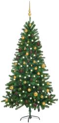 vidaXL Set brad de Crăciun artificial cu LED-uri/globuri verde 180 cm (3077555) - vidaxl