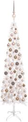 vidaXL Set pom de Crăciun subțire cu LED-uri și globuri, alb, 120 cm (3078060)