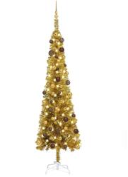 vidaXL Pom de Crăciun subțire cu LED-uri și globuri, auriu, 240 cm (3078048)