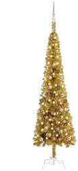 vidaXL Pom de Crăciun subțire cu LED-uri și globuri, auriu, 240 cm (3078089)