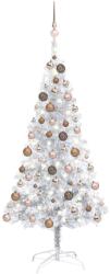 vidaXL Pom de Crăciun artificial cu LED/globuri, argintiu 120 cm PET (3077608)