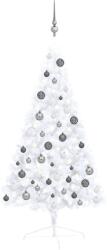 vidaXL Set brad Crăciun artificial jumătate LED&globuri, alb, 120 cm (3077654) - vidaxl