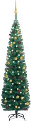 vidaXL Set pom Crăciun artificial subțire LED-uri&globuri verde 180 cm (3077804)