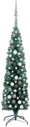 vidaXL Brad Crăciun artificial subțire, LED-uri&globuri, verde, 120 cm (3077898)