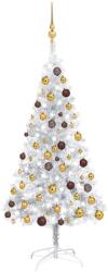vidaXL Brad de Crăciun artificial cu LED/globuri argintiu 150 cm PET (3077523)