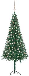 vidaXL Set pom Crăciun artificial colț LED-uri&globuri verde 240cm PVC (3077956)