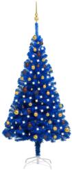 vidaXL Set brad Crăciun artificial LED-uri/globuri albastru 180 cm PVC (3077509) - vidaxl