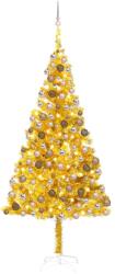 vidaXL Brad de Crăciun artificial cu LED&globuri, auriu, 240 cm, PET (3077607) - vidaxl