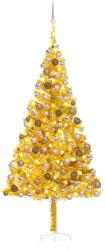 vidaXL Brad de Crăciun artificial cu LED&globuri, auriu, 240 cm, PET (3077607)