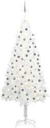 vidaXL Set brad de Crăciun artificial cu LED-uri/globuri, alb, 240 cm (3077722) - vidaxl
