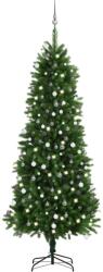 vidaXL Set brad de Crăciun artificial cu LED-uri/globuri verde 240 cm (3077729) - vidaxl