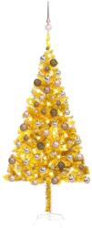 vidaXL Brad de Crăciun artificial cu LED/globuri auriu 180 cm PET (3077605) - vidaxl