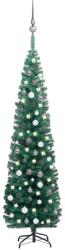 vidaXL Brad Crăciun artificial subțire LED-uri&globuri, verde, 210 cm (3077901)
