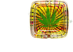 WeedShop Négyzet alakú, kisméretű üveg hamutartó - Kenderlevél Változatok: Zöld spirál levél