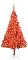 vidaXL Set pom Crăciun artificial LED-uri&globuri roșu 210 cm PVC (3077515)