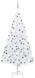 vidaXL Brad de Crăciun artficial cu LED-uri&globuri, alb, 210 cm, PVC (3077714) - vidaxl