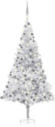 vidaXL Brad de Crăciun artificial LED-uri&globuri argintiu 210 cm, PET (3077697)