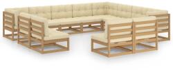 vidaXL Set mobilier grădină cu perne, 12 piese, maro, lemn masiv pin (3076947)