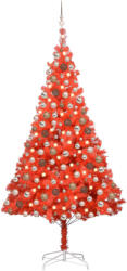 vidaXL Brad de Crăciun artificial LED-uri&globuri roșu 210 cm PVC (3077601)