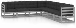 vidaXL Set mobilier de grădină cu perne, 7 piese, gri, lemn masiv pin (3076876)