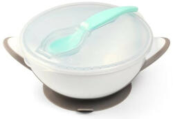  BabyOno tapadós fedeles tányér kanállal - szürke