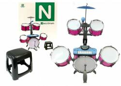 LeanToys Set de tobe muzicale de jucarie pentru copii, cu scaunel, microfon si mixer, roz, LeanToys, 4835 - gimihome Instrument muzical de jucarie