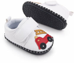 Superbebeshoes Pantofiori albi pentru baietei - Masinuta