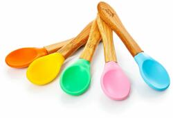 Klarstein Set de 5 lingurițe pentru copii, mâner: bambus, capătul lingurii: silicon colorat (BW-10145-001) (BW-10145-001) Set pentru masa bebelusi
