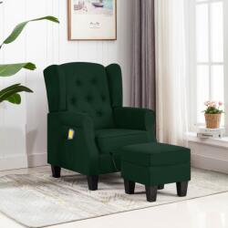 vidaXL Fotoliu de masaj cu taburet, verde închis, material textil (320167)
