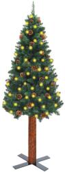 vidaXL Pom Crăciun subțire, LED-uri&lemn natural&conuri, verde, 150 cm (3077759)