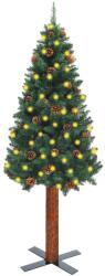 vidaXL Pom Crăciun subțire, LED-uri&lemn natural&conuri, verde, 180 cm (3077760)