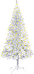 vidaXL Pom de Crăciun artificial cu LED/suport, argintiu, 150 cm, PET (3077437)