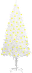 vidaXL Set brad de Crăciun artificial cu LED-uri, alb, 180 cm (3077462)