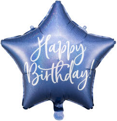 PartyDeco Balon stea din folie - Happy Birthday albastru regal 40 cm