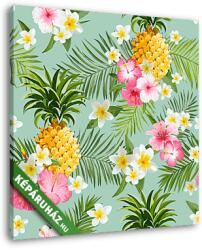 Vászonkép: Premium Kollekció: Trópusi virágok és ananászok háttér - Vintage Seamless Pa(145x145 cm)
