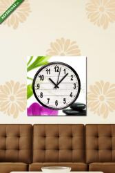 Vászonkép óra, Premium Kollekció: Lila orchidea, bambusz és kőtorony(25x25 cm C01)