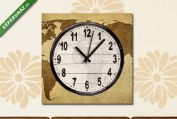 Vászonkép óra, Premium Kollekció: évjáratú térkép a világról. (25x25 cm C01)