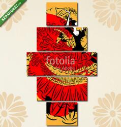 Többrészes Vászonkép, Premium Kollekció: Absztrakt vörös-sárga kép a flamencóról(135x70 cm, S01)