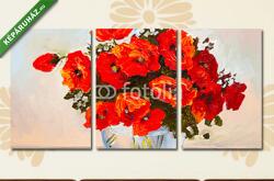  Többrészes Vászonkép, Premium Kollekció: Pipacs csokor vázában (olajfestmény reprodukció)(125x60 cm, L02)